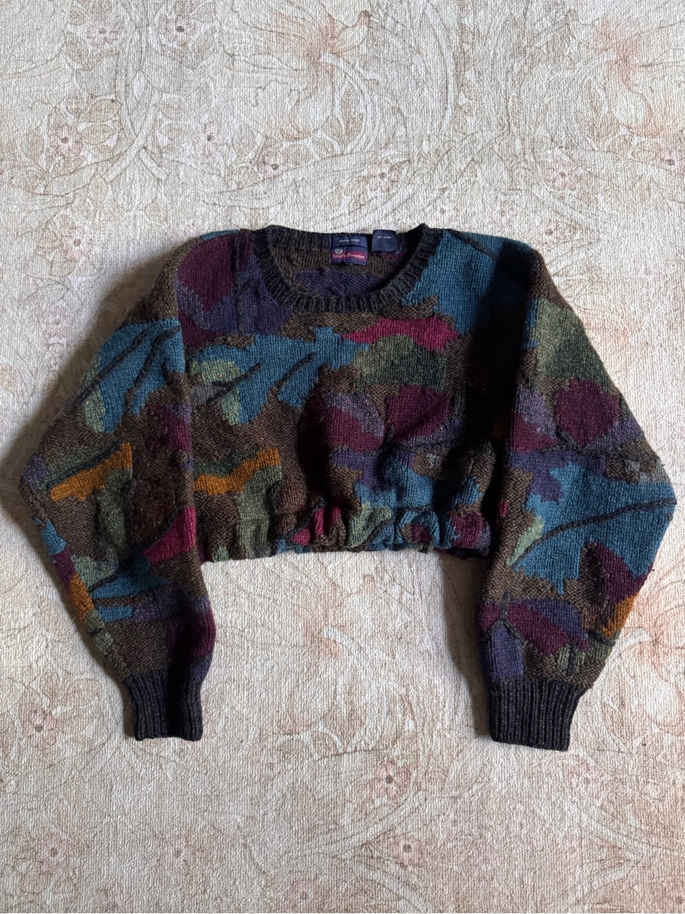 Cropped Pullover Sweater in Teal Multi-Color - Altered Smith-Forester